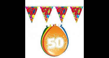 Verjaardag feest 50 jaar versieringen pakket vlaggetjes en ballonnen