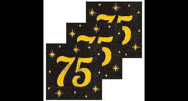 Verjaardag feest servetten - leeftijd 75 jaar - 48x stuks - zwart/goud - sterren - 33 x 33 cm