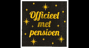 Verjaardag feest servetten - Officieel met Pensioen - 16x stuks - zwart/goud - 33 x 33 cm