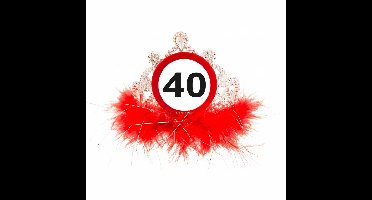 Verjaardag kroontje leeftijd - 40 jaar - tiara - rood - verkeersbord feestartikelen