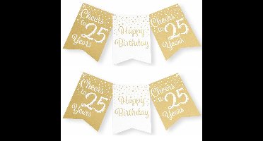 Verjaardag Vlaggenlijn 25 jaar - 2x - binnen - karton - wit/goud - 600 cm