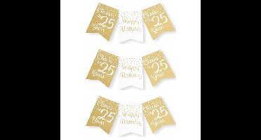 Verjaardag Vlaggenlijn 25 jaar - 3x - binnen - karton - wit/goud - 600 cm