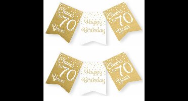 Verjaardag vlaggenlijn 70 jaar - 2x - binnen - karton - wit/goud - 600 cm