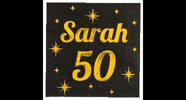 Verjaardag?of Sarah feest servetten - leeftijd 50 jaar - 16x stuks - zwart/goud - 33 x 33 cm