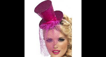 Verkleed mini hoedje - roze - op diadeem - glitter and glamour