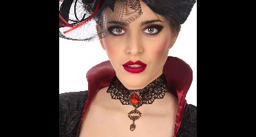Verkleed sieraden ketting met edelsteen - zwart/rood - dames - kunststof - Heks/vampier