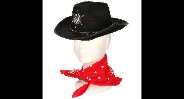 Verkleedset cowboyhoed Kentucky - zwart - met rode hals zakdoek - voor kinderen