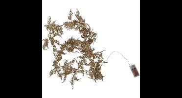 Verlichte glitter guirlande/slinger - 2x st - met bladeren - goud - 150 cm - lichtsnoer