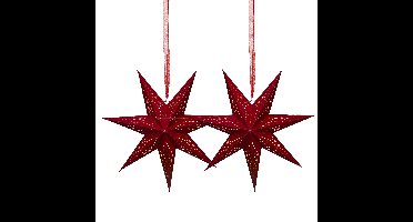 Verlichte kerstster - 2x - rood - D38 m - papier - LED - warm wit - steady light - timer - binnen