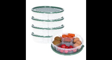 Vershoudbakje/bewaarbakje - 4x - luchtdicht - 5 vakjes - donkergroen - kunststof - 2 liter