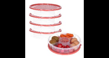 Vershoudbakje/bewaarbakje - 4x - luchtdicht - 5 vakjes - koraalrood - kunststof - 2 liter