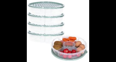 Vershoudbakje/bewaarbakje - 4x - luchtdicht - 5 vakjes - lichtgroen - kunststof - 2 liter