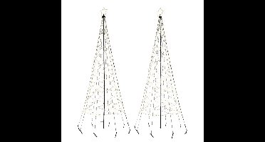Vlaggenmast kerstboom met ster - 2x - verlichting - 480 leds - D100 x H320 cm - warm wit