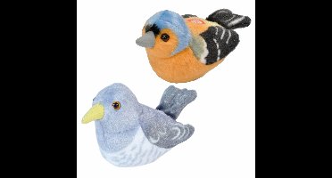 Vogel knuffels - set van 2x st - met geluid - 14 cm - pluche - Vink en Koekoek