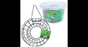 Vogel voedersilo rond metaal groen 25 cm inclusief 14 vetbollen