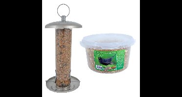 Vogel voedersilo RVS 27 cm inclusief 4-seizoenen mueslimix vogelvoer