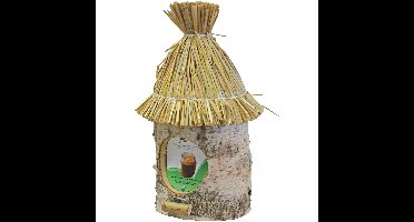 Vogelhuisje/voederhuisje/pindakaashuisje - berkenhout - met stro dak - 36 cm