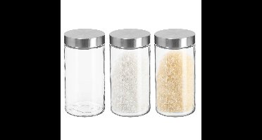 Voorraadbus/voorraadpot - 3x stuks - 1,7L - glas - met RVS luchtdichte deksel