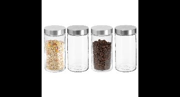 Voorraadbus/voorraadpot - 4x stuks - 1,7L - glas - met RVS luchtdichte deksel