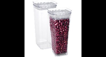 Voorraadpot - 2x - met deksel - 1,7L - kunststof - transparant - voorraadbus