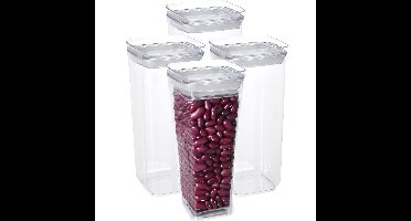 Voorraadpot - 4x - met deksel - 1,7L - kunststof - transparant - voorraadbus