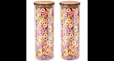 Voorraadpot/bewaarpot Foodking - 2x - borosilicaat glas - 1650 ml - glas/hout - luchtdicht