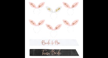 Vrijgezellenfeest set - bride to be - roze/wit/zwart - sjerp en diadeem
