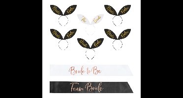 Vrijgezellenfeest set - bride to be - wit/zwart - sjerp en diadeem