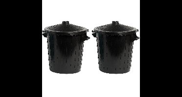 Vuilnisbak/afvalemmer met deksel - 2x - 50 liter - zwart - 55 x 49 x 58 cm