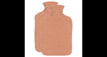 Warmwaterkruik - 2x - met fleecehoes - zalmroze - 1,75L - kruik