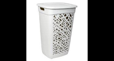 Wasmand/wasbox met deksel - lichtgrijs - 60 liter - kunststof - L43 x B36 x H63 cm