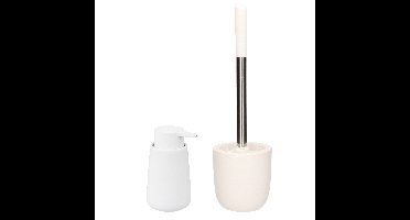 WC-/toiletborstel en houder dolomiet wit met zeeppompje 250 ml