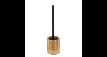 WC/Toiletborstel in houder - bamboe hout - 37 x 11 cm - zwarte borstel