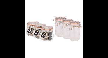 Weckpotten/inmaakpotten - set 6x - 500/1000 ml - glas - met beugelsluiting - 2 formaten