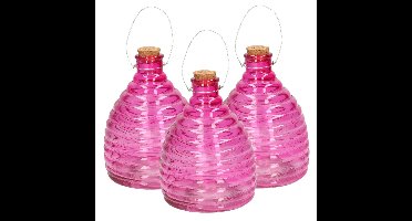 Wespenval - Set van 3x stuks - roze - 21 cm - glas - wespenvanger - wespenglas