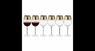 Wijnglazen Gold - 6x stuks - 380ml - glas - transparant/goud - rood of wit