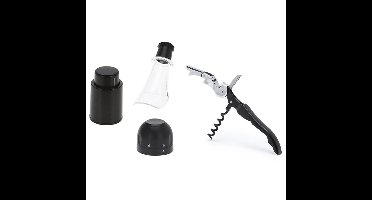Wijnset - Wijnschenker - Champagne/Wijnstopper - Kurkentrekker - Zwart - kunststof