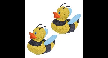 Wild Republic Bij badeendje - 2x - rubber - 10 cm - zwart/geel - badderen - speelgoed - badartikelen