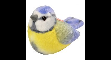 Wild Republic pluche vogel knuffel pimpelmees - geel/blauw - 14 cm - met echt geluid