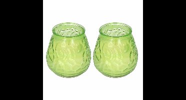 Windlicht geurkaars - 2x - groen glas - 48 branduren - citrusgeur