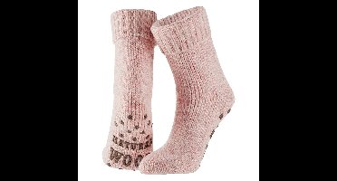 Wollen huissokken/slofsokken - anti-slip - dames - licht roze - maat 35-38
