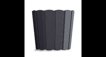 Wood-look plantenpot/bloempot kunststof dia 14.5 cm/hoogte 13 cm antraciet