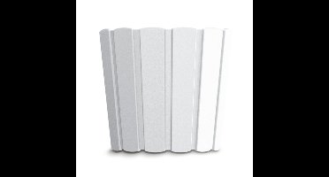 Wood-look plantenpot/bloempot kunststof dia 14.5 cm/hoogte 13 cm parel wit