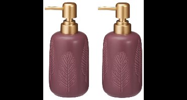 Zeeppompje / dispenser Forrest - 2x - bordeaux rood - aardewerk - 7 x 17 cm - 370 ml