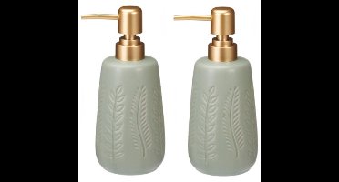 Zeeppompje / dispenser Forrest - 2x - salie groen - aardewerk - 7 x 17 cm - 370 ml
