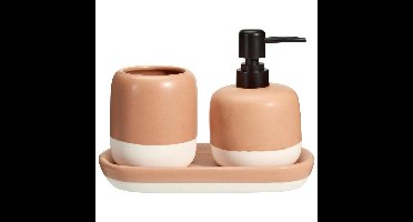 Zeeppompje / dispenser met drinkbeker Messina - roze - kunststeen - 12 x 22 x 15 cm