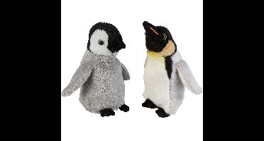 Zuidpool serie pluche knuffels 2x stuks - Pinguin met kuiken van 15 cm