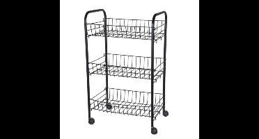 Zwarte keuken trolley met manden 39 x 23 x 64 cm