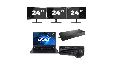 Acer TravelMate P214-53 - Intel Core i3-11e Generatie - 14 inch - 8GB RAM - 256GB SSD - Windows 11 Home + 3x 24 inch Monitor
