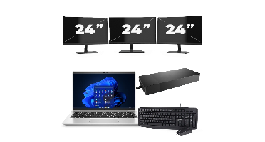 HP EliteBook 645 G9 - AMD Ryzen 5 5625U - 14 inch - 8GB RAM - 256GB SSD - Windows 11 Home + 3x 24 inch Monitor